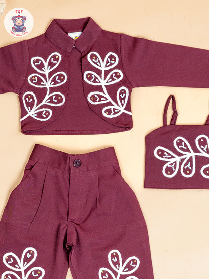 Maroon - Girls Embroidered Pant & Top
