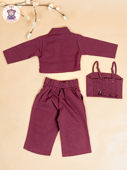 Maroon - Girls Embroidered Pant & Top