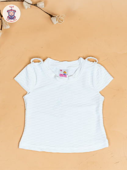 White & Baby Pink - Girls Applique Dungaree With T-Shirt