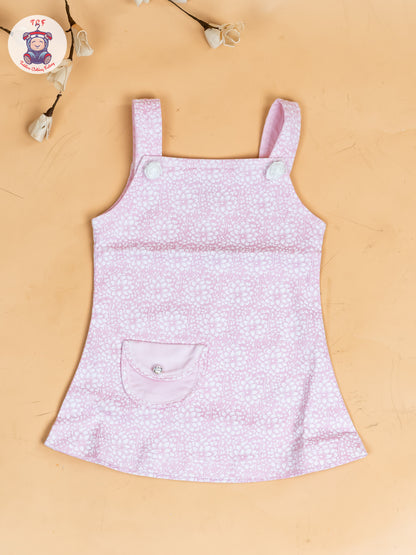 White & Baby Pink - Girls Applique Dungaree With T-Shirt