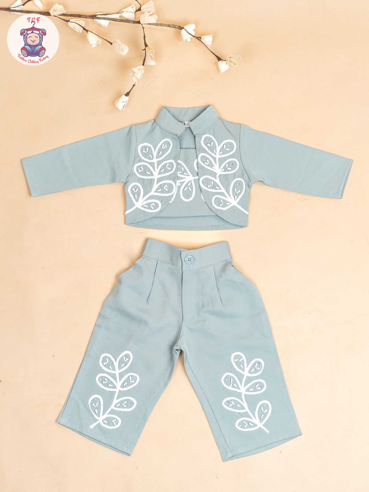 Light Green - Girls Embroidered Pant & Top