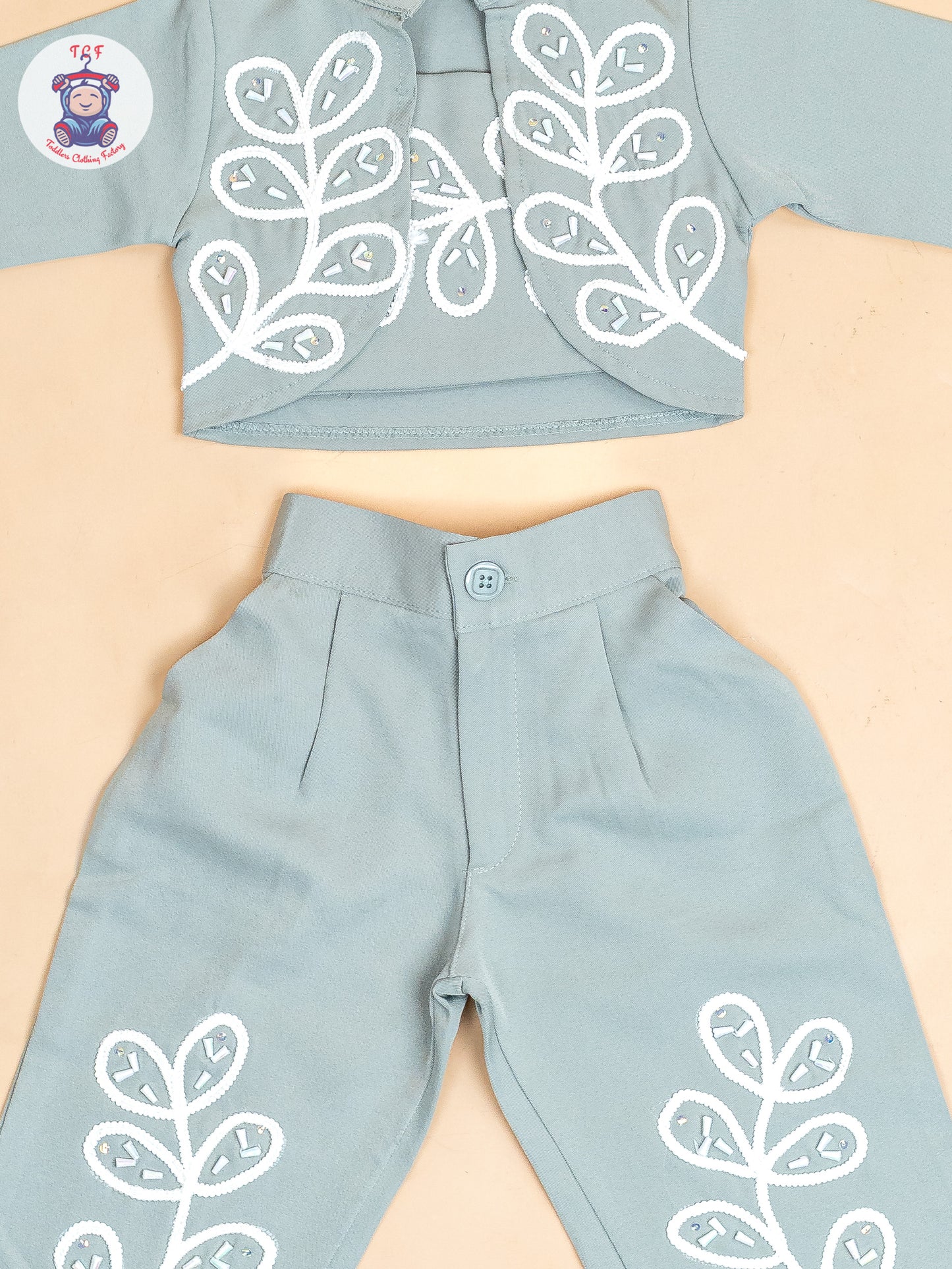 Light Green - Girls Embroidered Pant & Top