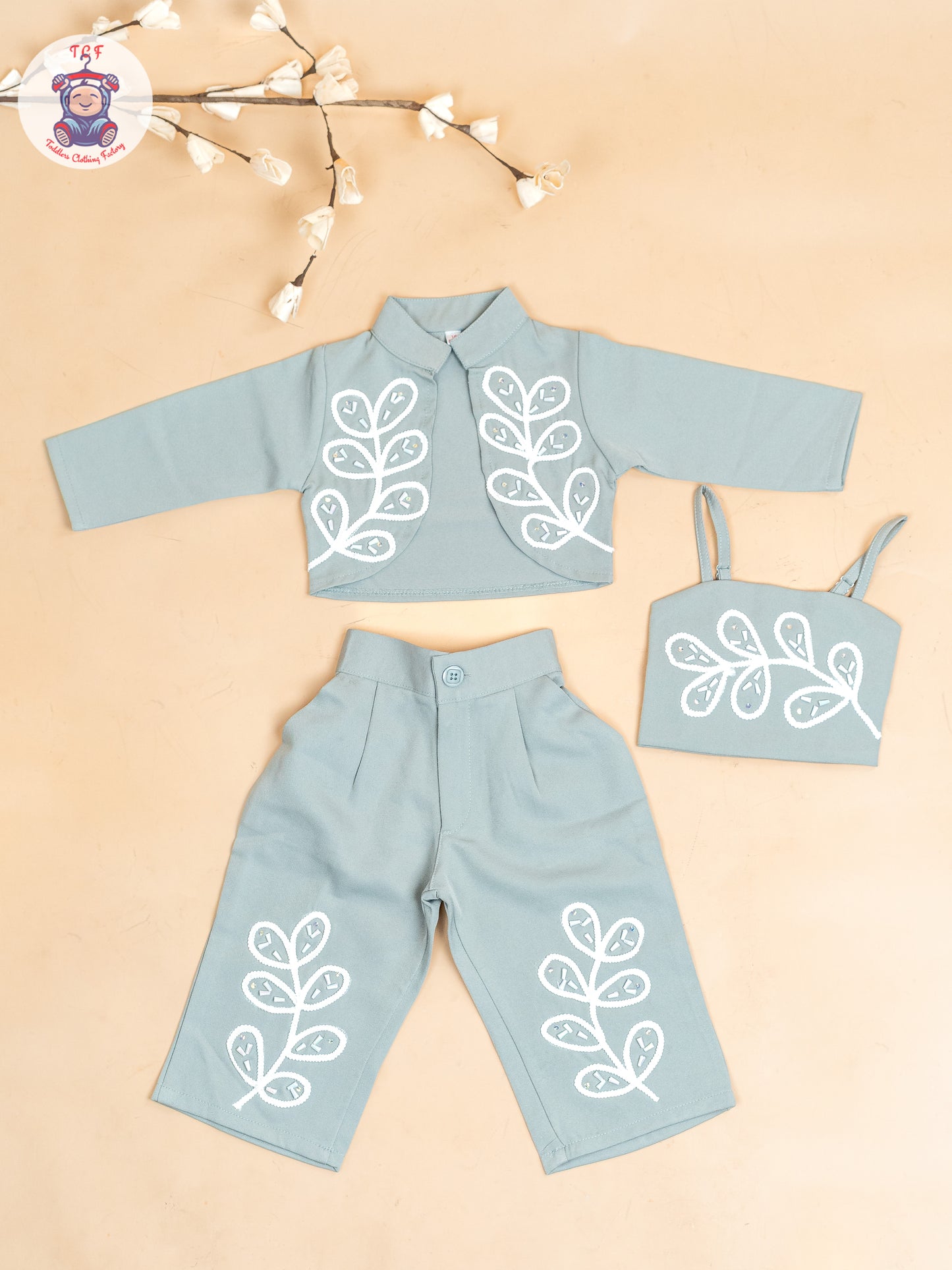 Light Green - Girls Embroidered Pant & Top