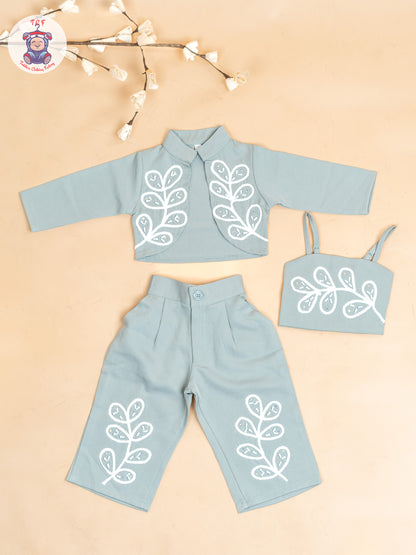 Light Green - Girls Embroidered Pant & Top