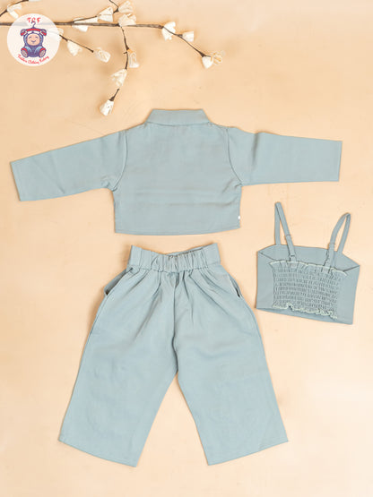 Light Green - Girls Embroidered Pant & Top