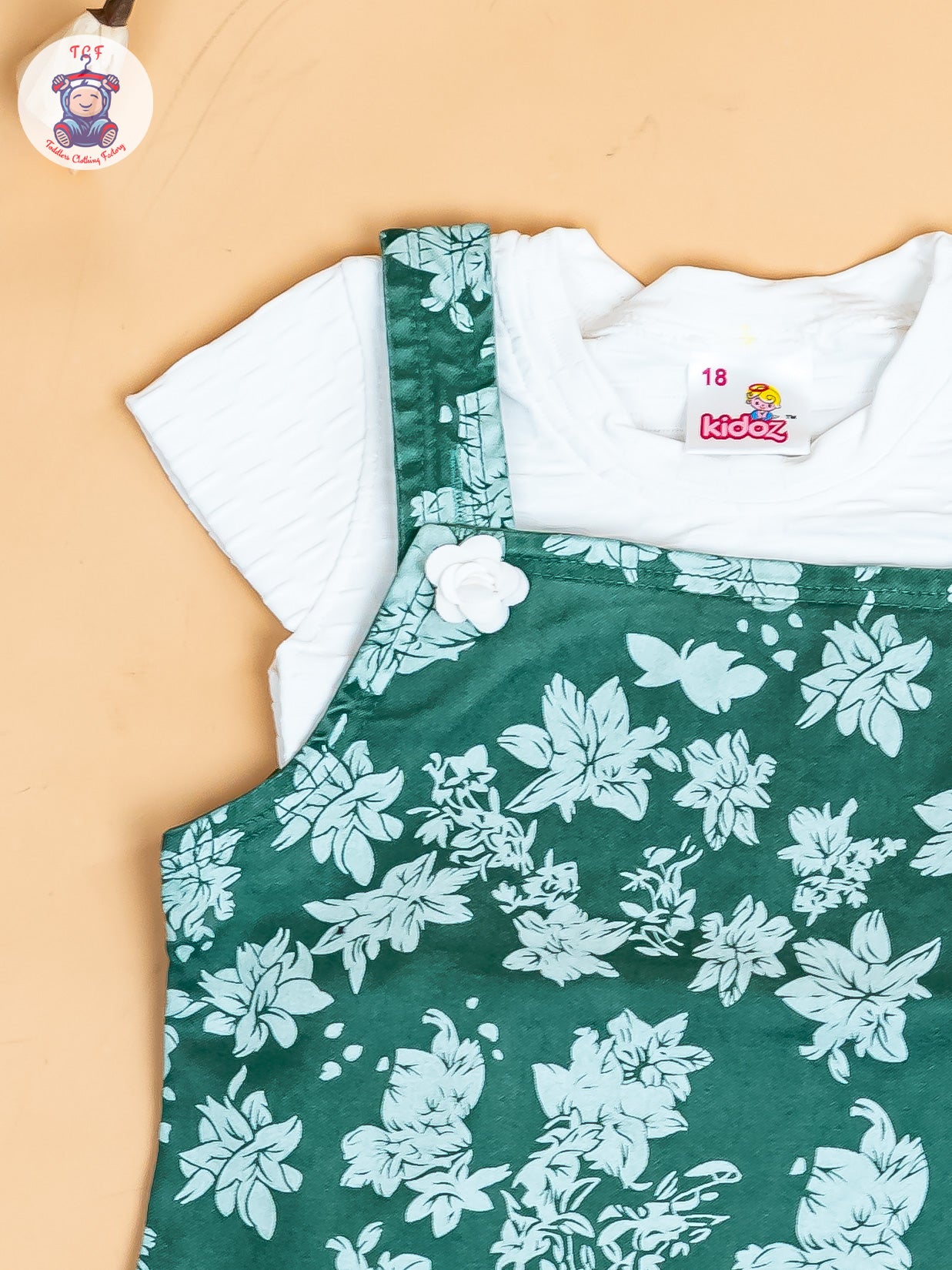 White & Green - Girls Applique Dungaree With T-Shirt