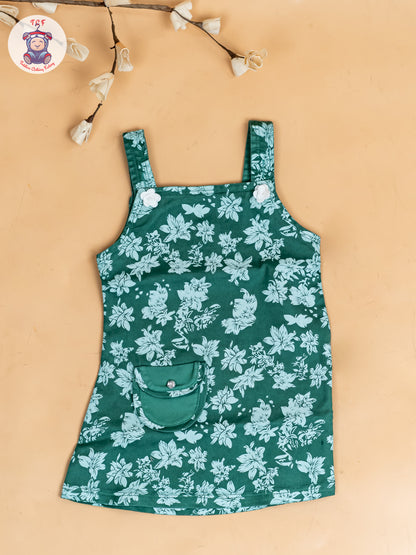 White & Green - Girls Applique Dungaree With T-Shirt