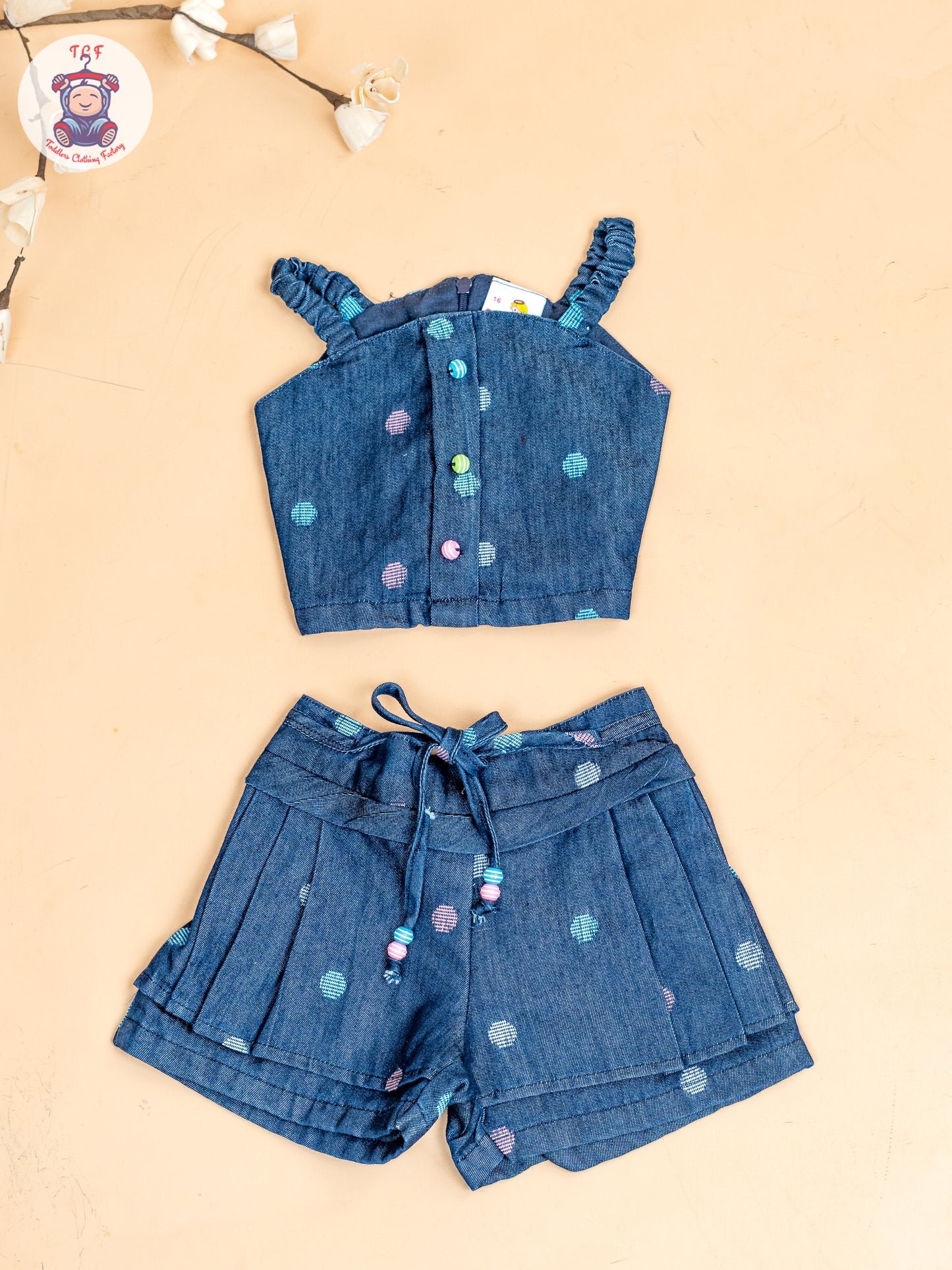 Denim Blue - Girls Crop Top & Shorts