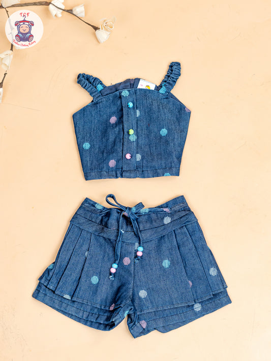 Denim Blue - Girls Crop Top & Shorts