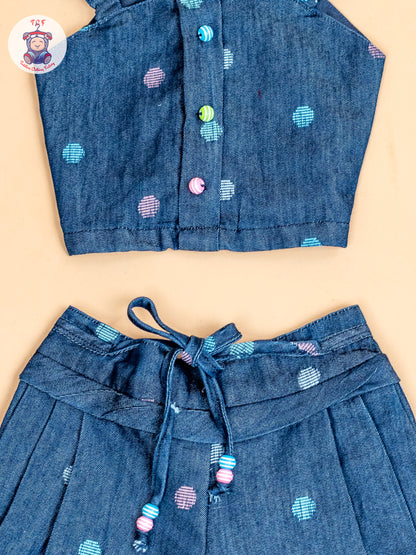 Denim Blue - Girls Crop Top & Shorts