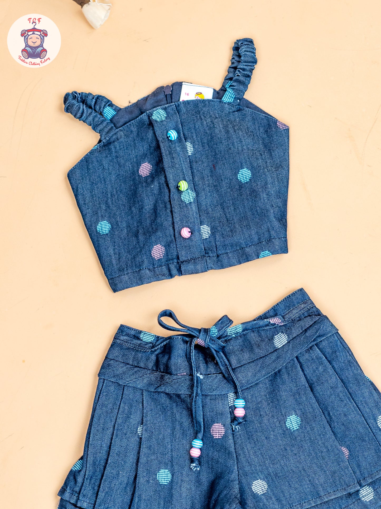 Denim Blue - Girls Crop Top & Shorts