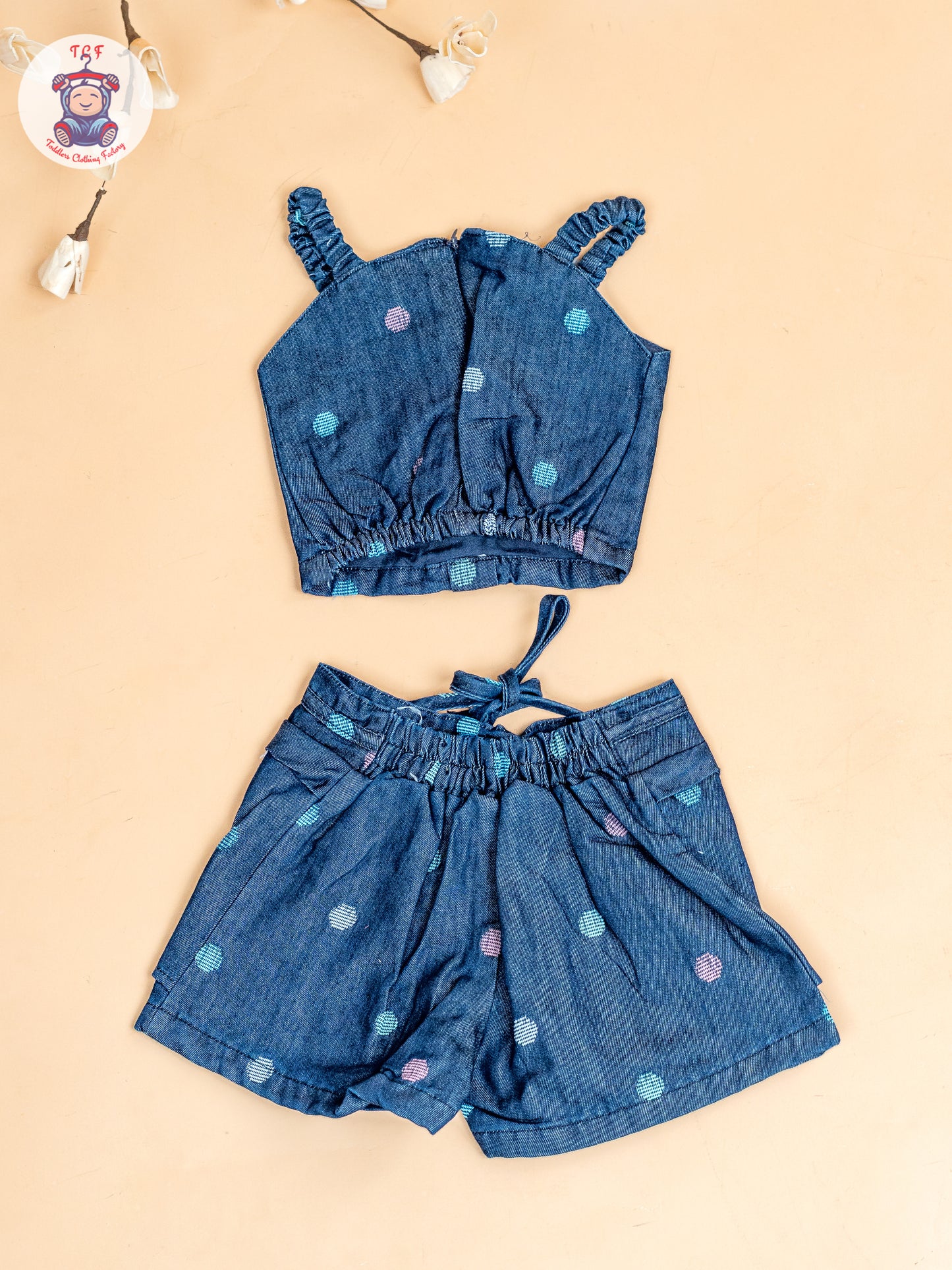 Denim Blue - Girls Crop Top & Shorts