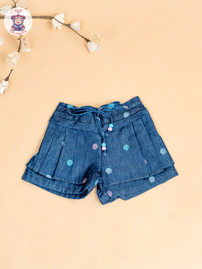Denim Blue - Girls Crop Top & Shorts