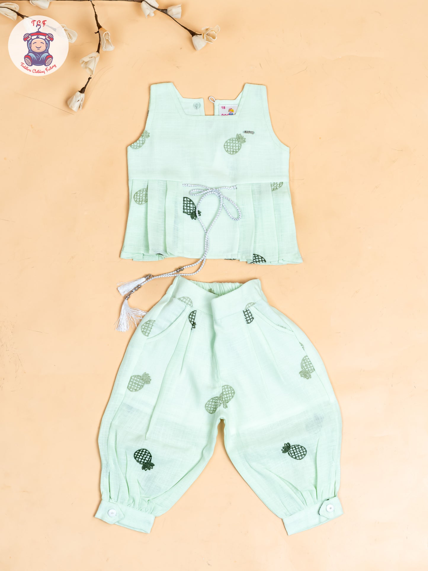 Pista Green - Girls Pine Apple Printed Top & Ballon Pant