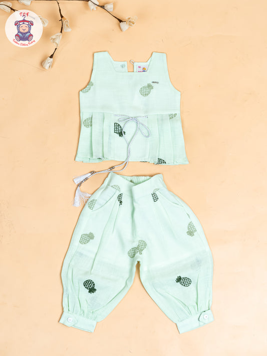 Pista Green - Girls Pine Apple Printed Top & Ballon Pant