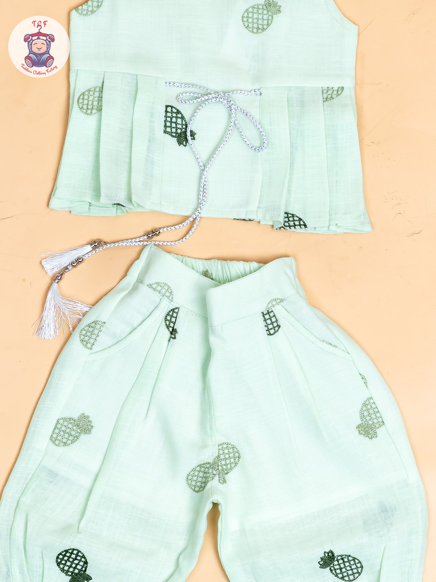 Pista Green - Girls Pine Apple Printed Top & Ballon Pant