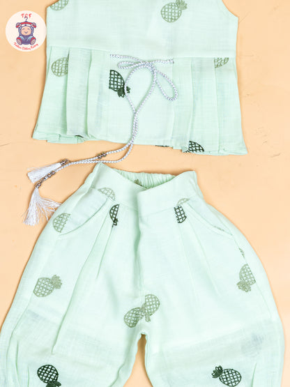 Pista Green - Girls Pine Apple Printed Top & Ballon Pant