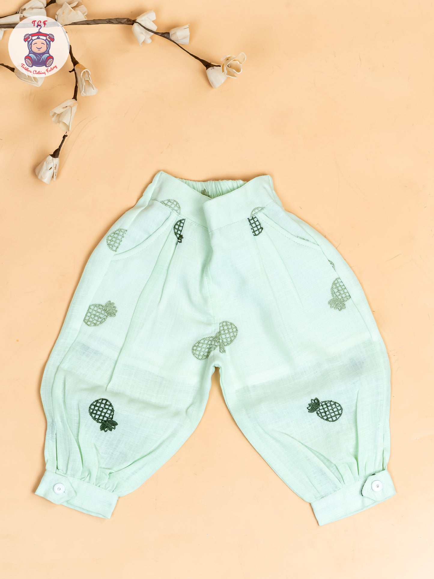 Pista Green - Girls Pine Apple Printed Top & Ballon Pant