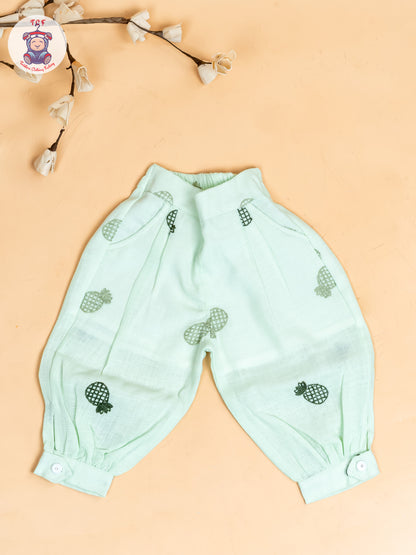 Pista Green - Girls Pine Apple Printed Top & Ballon Pant