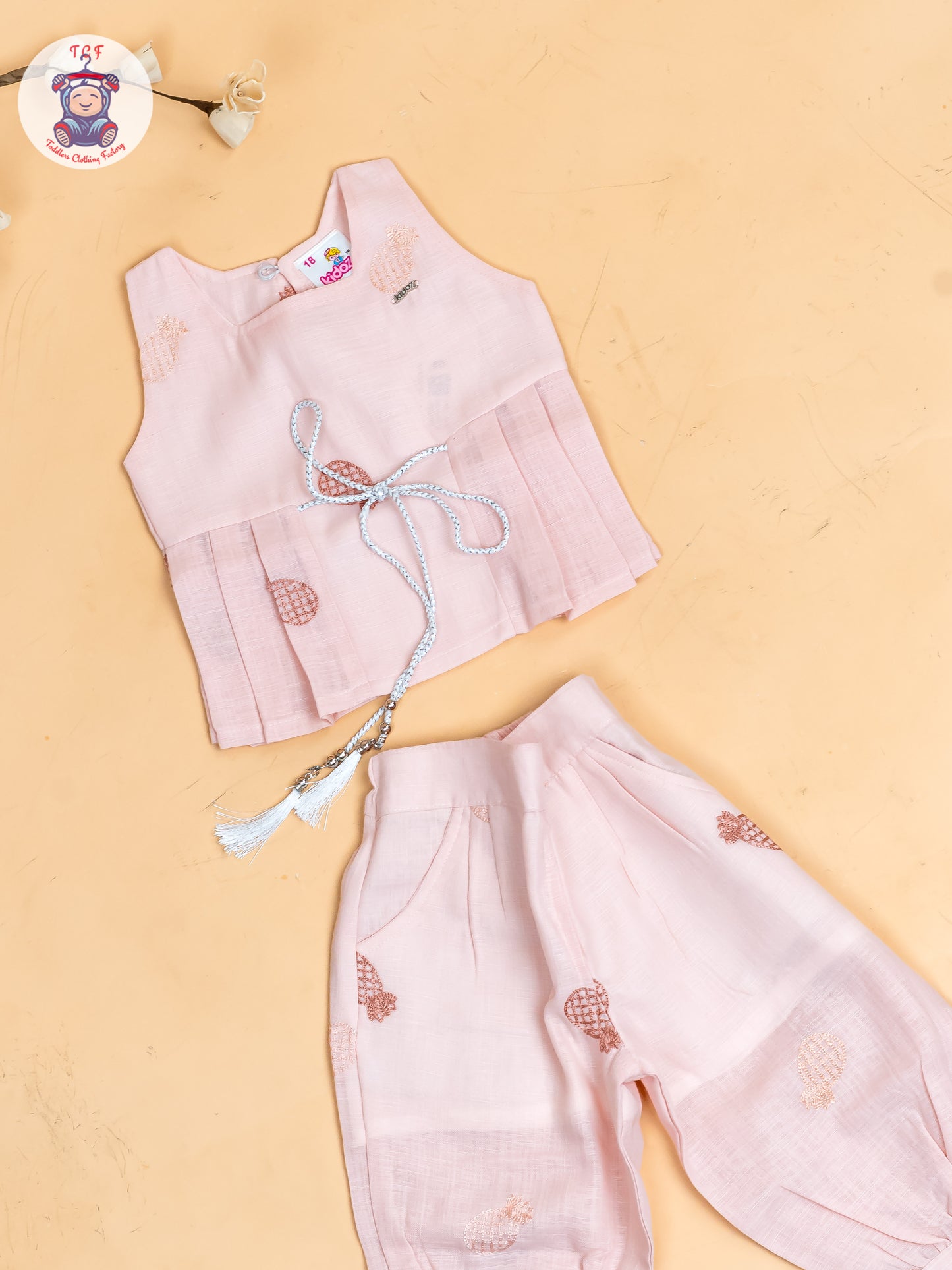 Peach - Girls Pine Apple Printed Top & Ballon Pant