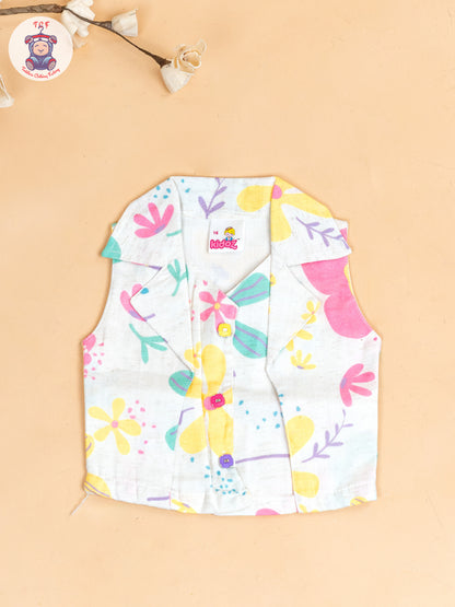 Half White  - Girls Floral Printed Top & Shorts