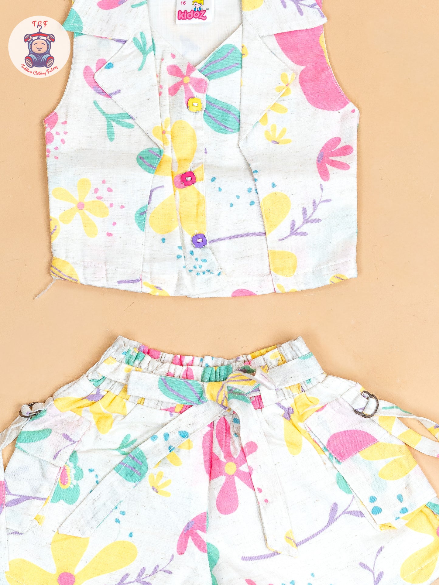 Half White  - Girls Floral Printed Top & Shorts