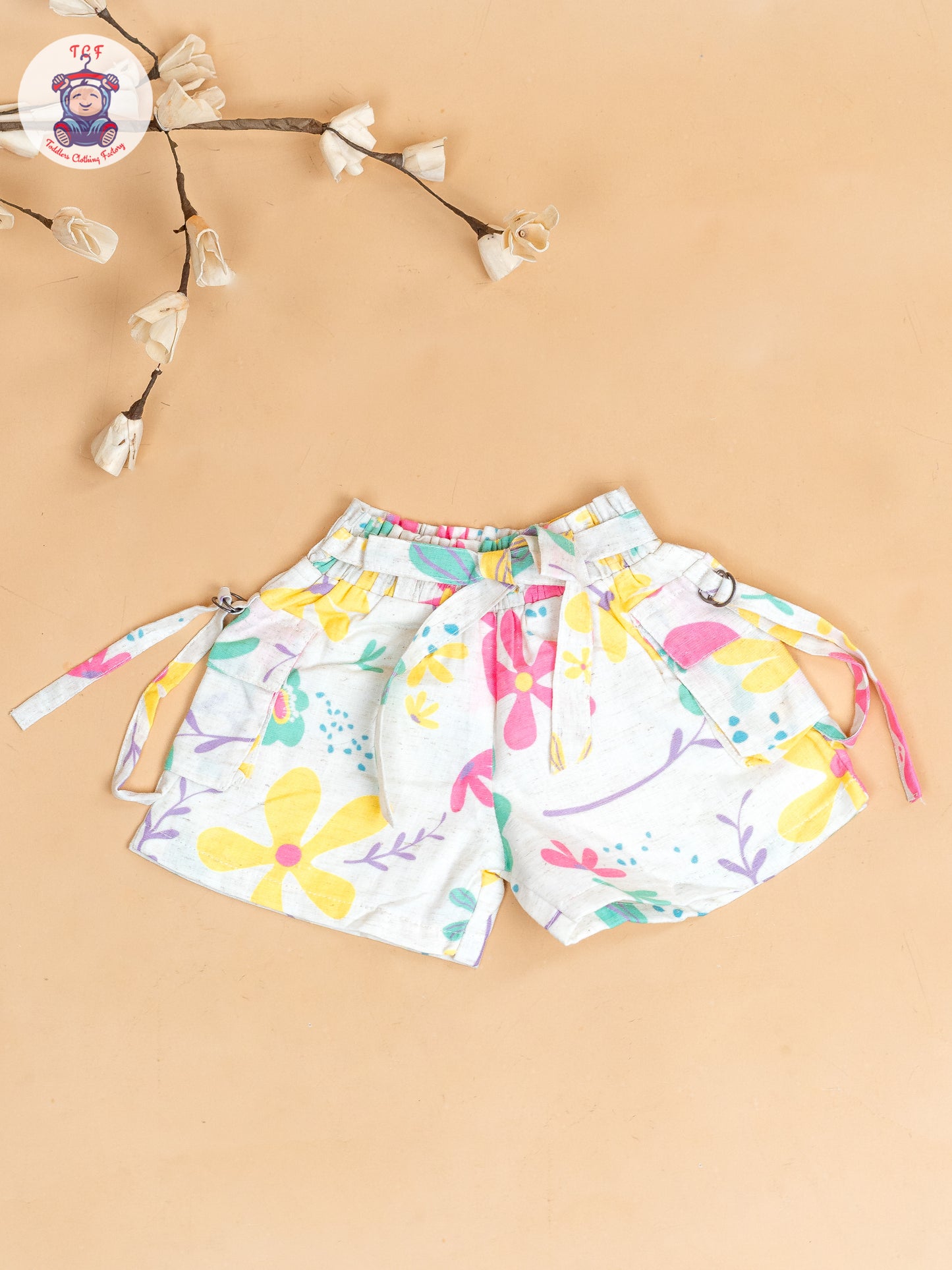 Half White  - Girls Floral Printed Top & Shorts