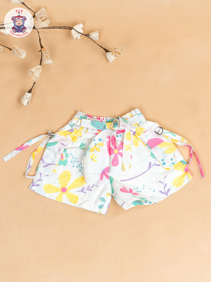 Half White  - Girls Floral Printed Top & Shorts