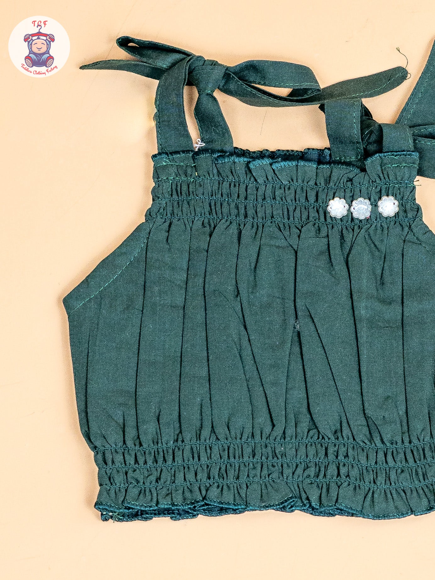 Bottle Green - Girls Embroidered Crop Top & Skirt