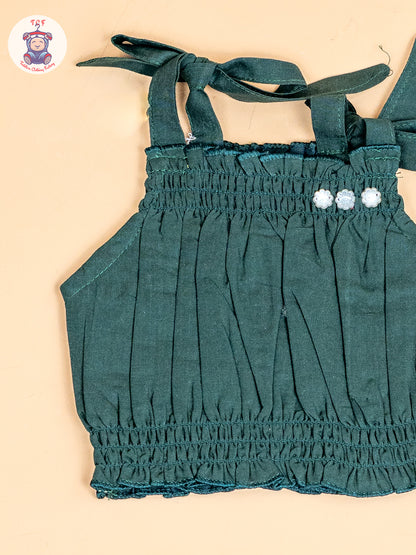 Bottle Green - Girls Embroidered Crop Top & Skirt