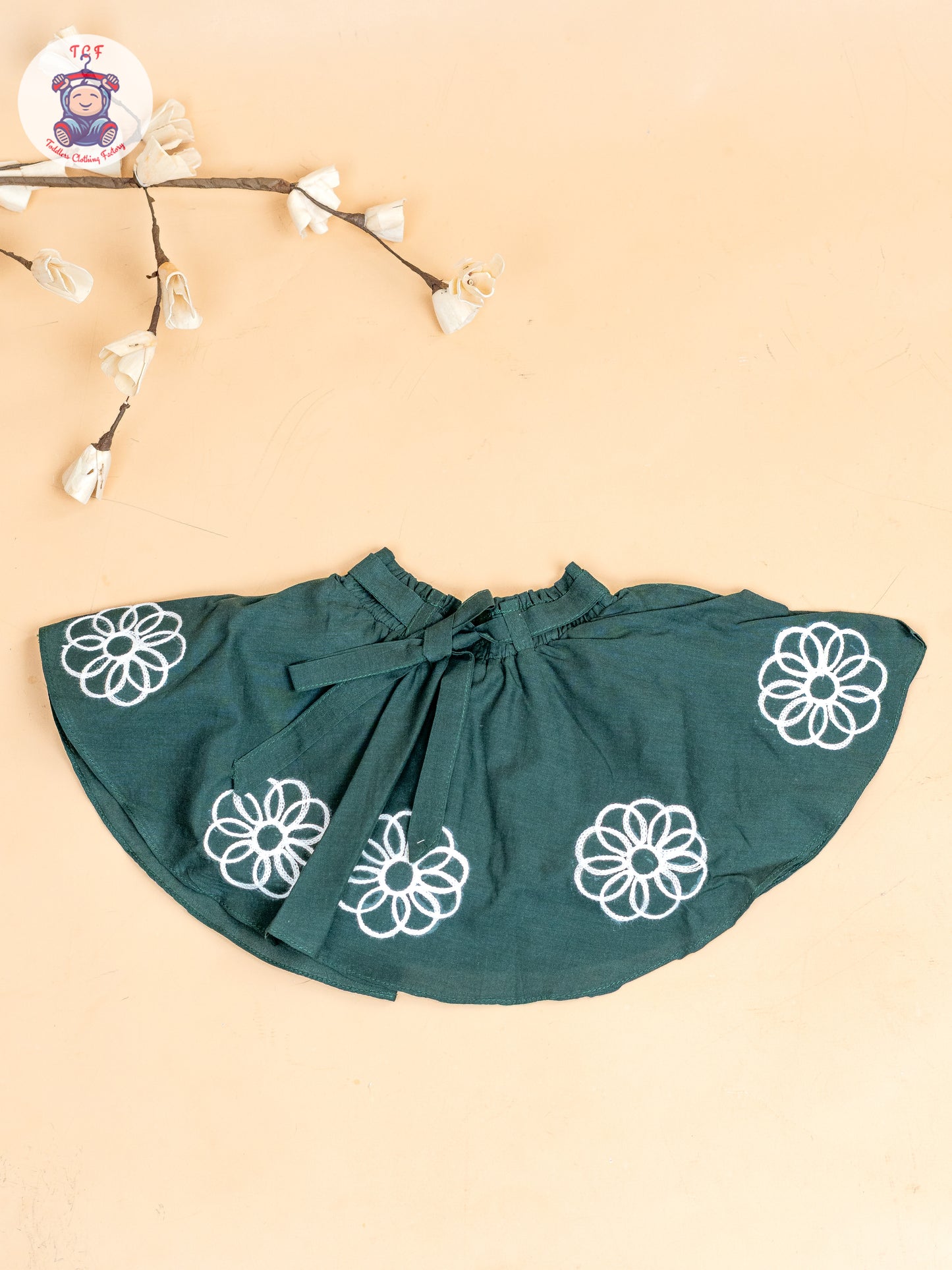 Bottle Green - Girls Embroidered Crop Top & Skirt