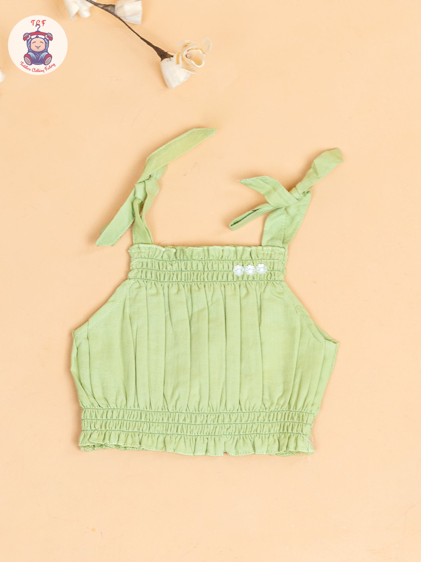 Pista Green - Girls Embroidered Crop Top & Skirt