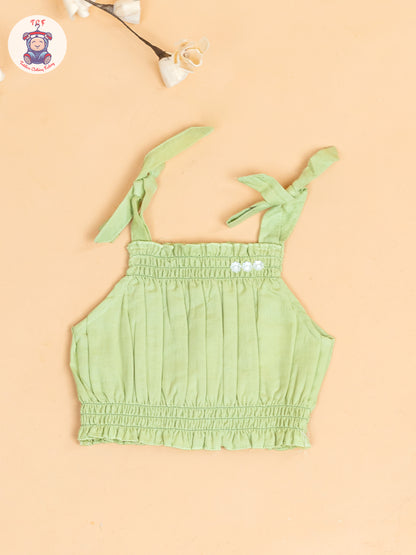 Pista Green - Girls Embroidered Crop Top & Skirt