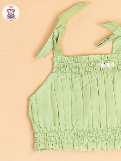 Pista Green - Girls Embroidered Crop Top & Skirt