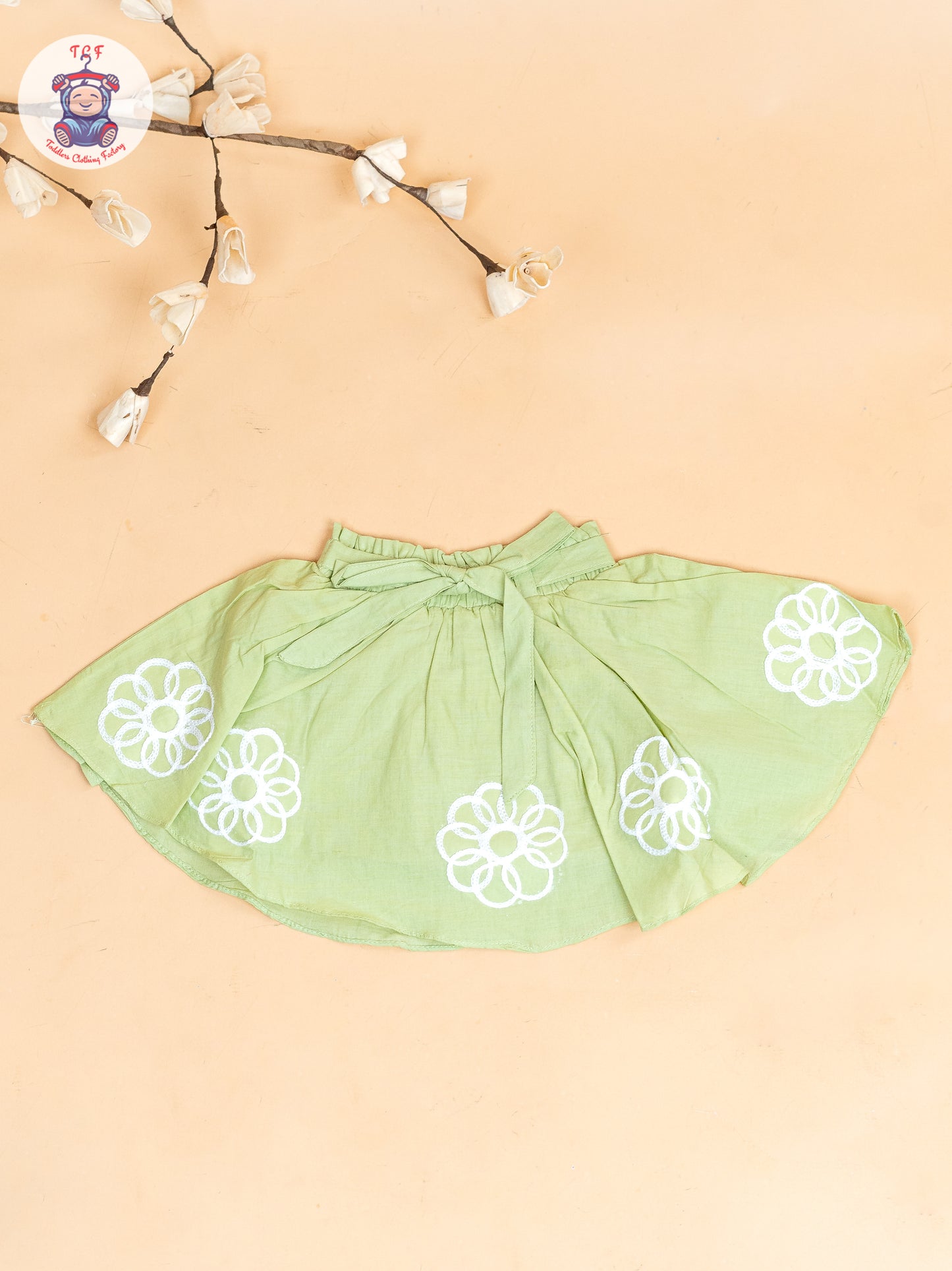 Pista Green - Girls Embroidered Crop Top & Skirt