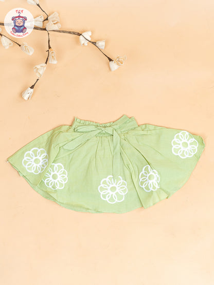 Pista Green - Girls Embroidered Crop Top & Skirt