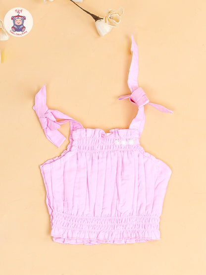 Baby Pink - Girls Embroidered Crop Top & Skirt