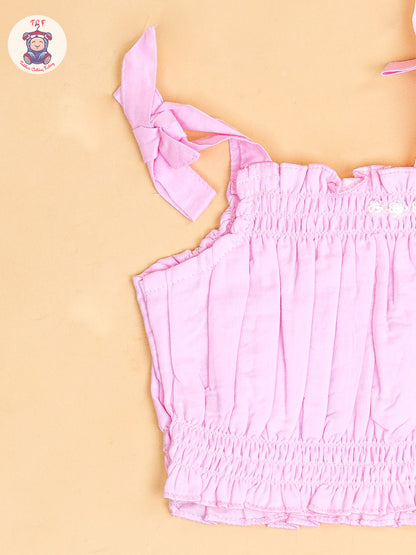 Baby Pink - Girls Embroidered Crop Top & Skirt