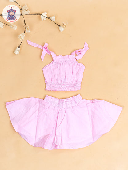 Baby Pink - Girls Embroidered Crop Top & Skirt