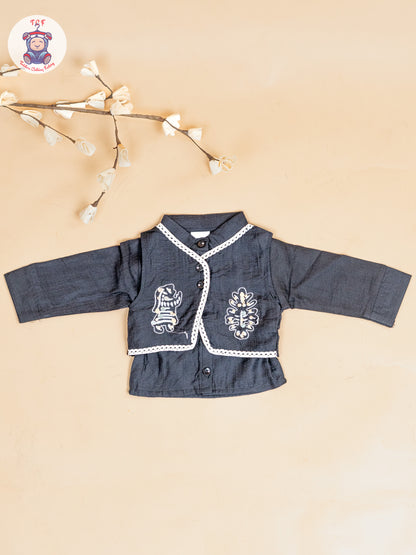 Black - Girls Cotton Thread Embrodiery Work Co-ords Sets