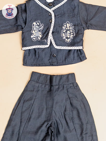 Black - Girls Cotton Thread Embrodiery Work Co-ords Sets