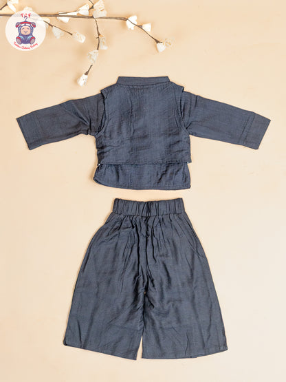 Black - Girls Cotton Thread Embrodiery Work Co-ords Sets