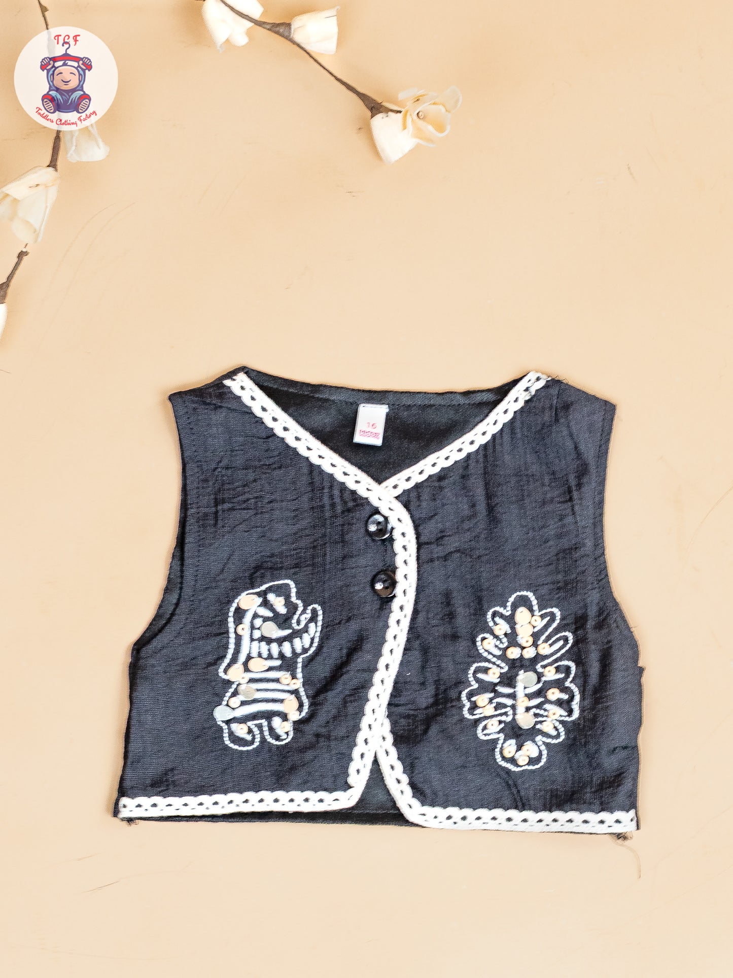 Black - Girls Cotton Thread Embrodiery Work Co-ords Sets