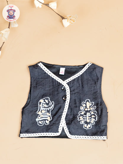 Black - Girls Cotton Thread Embrodiery Work Co-ords Sets