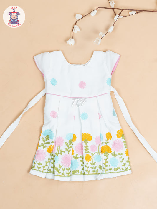 White - Girls Readymade Cotton Frocks
