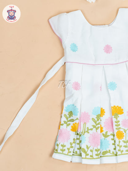 White - Girls Readymade Cotton Frocks
