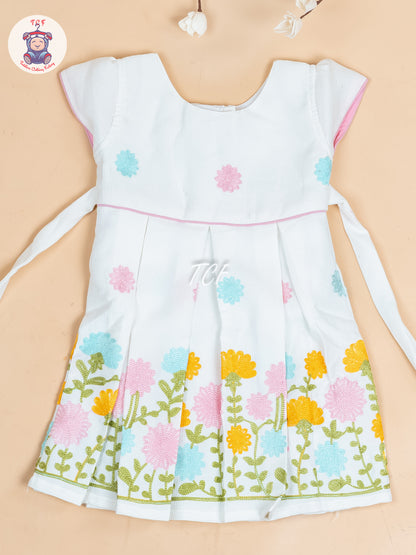 White - Girls Readymade Cotton Frocks