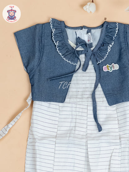 White & Denim blue - Girls Readymade Cotton Frocks