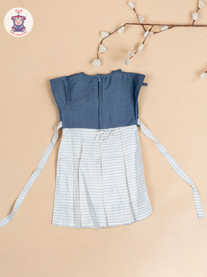 White & Denim blue - Girls Readymade Cotton Frocks