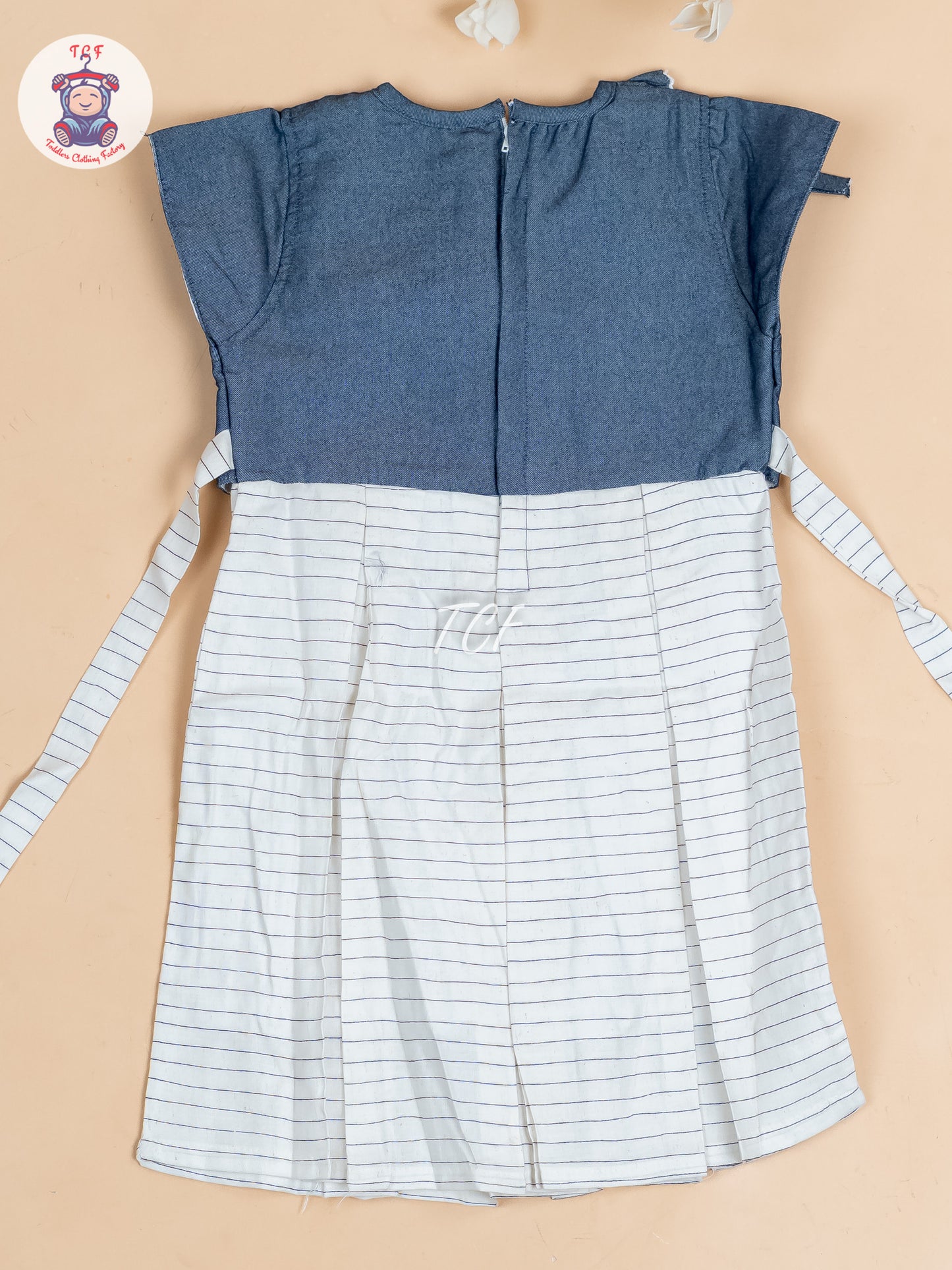 White & Denim blue - Girls Readymade Cotton Frocks